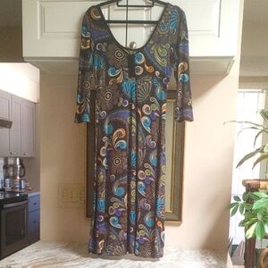 Salaam Paisley Hippy Print A-Line Dress In Knit Size Small